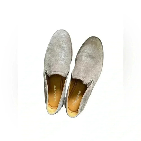 Trask Womens 6.5 Ali Gray Tan Sueded Leather Loafers Metallic Vibram Sole - Picture 9 of 11